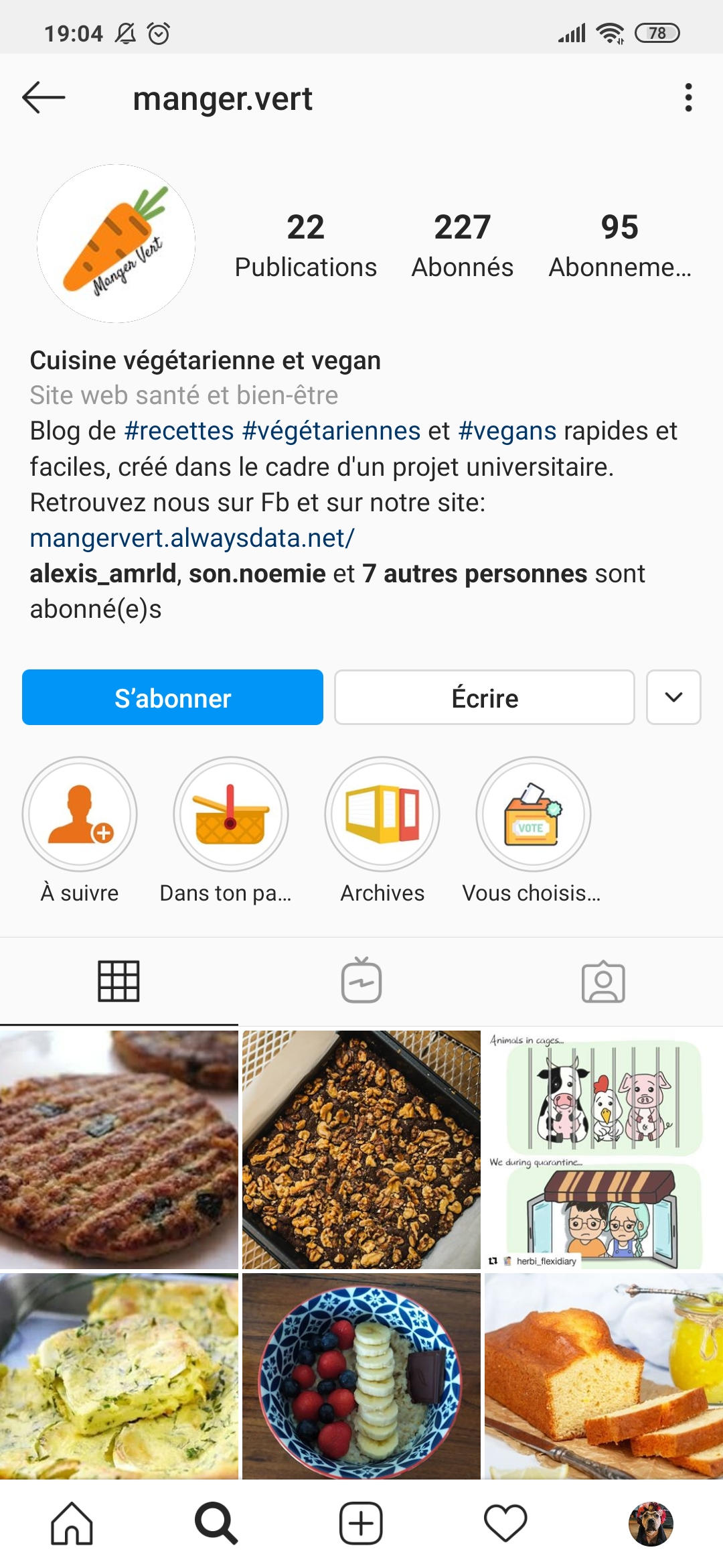 page instagram de manger vert